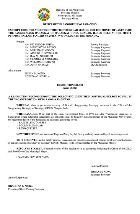 in case of vacancy in barangay kagawad|Temporary Vacancy and Succession.